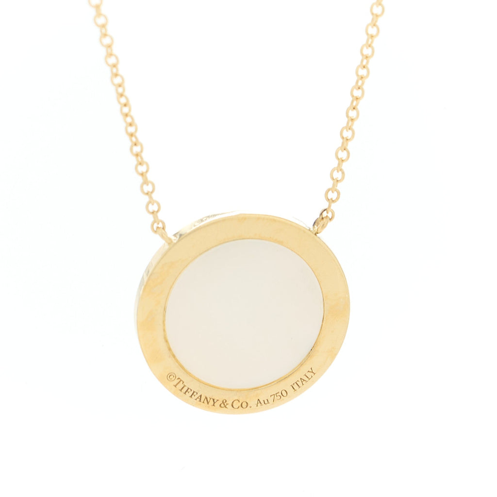 18K Yellow Gold Diamond Mother of Pearl T Circle Pendant Necklace