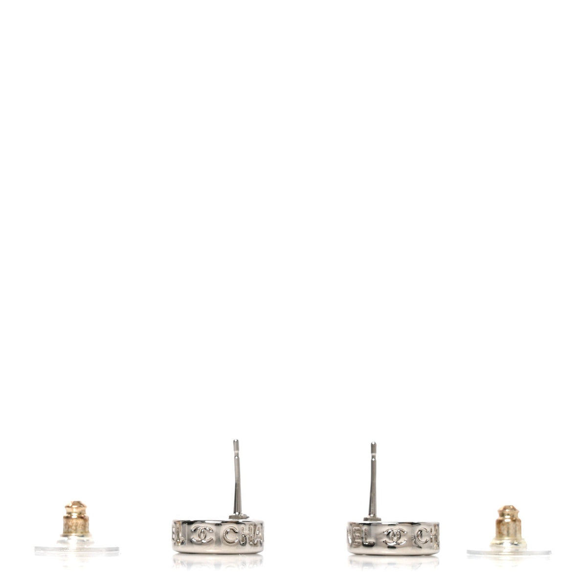 Metal Round CC Earrings Silver
