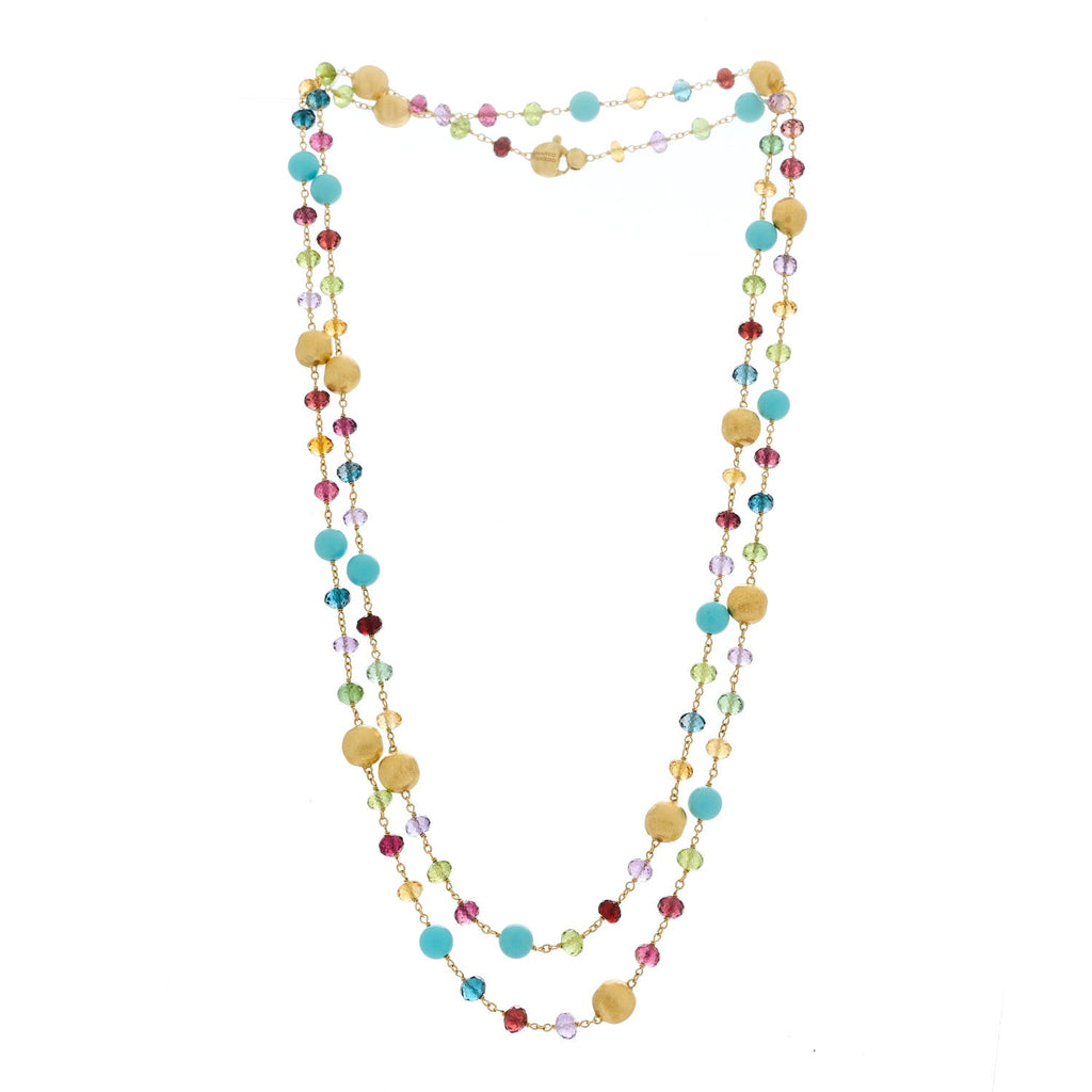 18K Yellow Gold Multi Gemstone Long Necklace