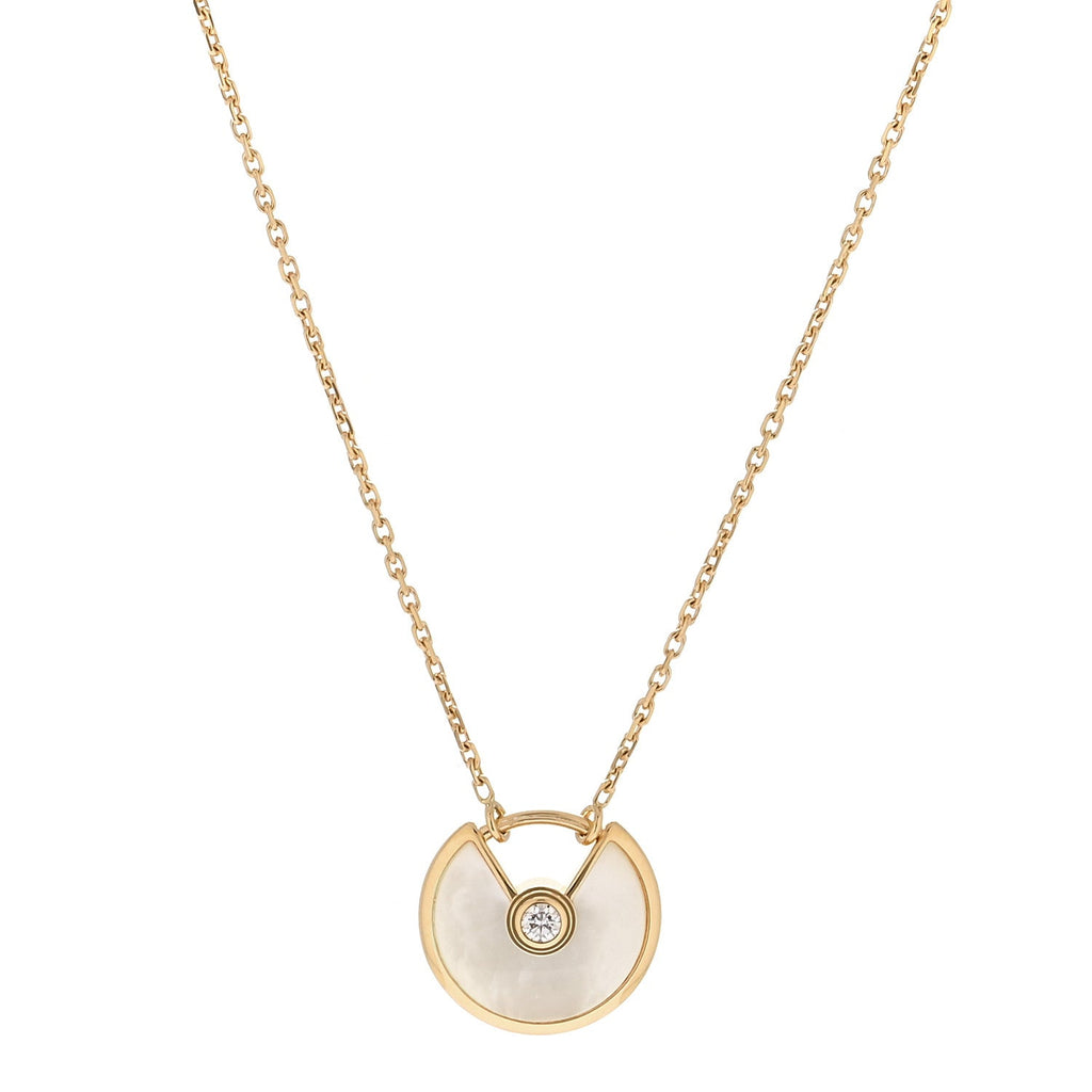 18K Yellow Gold Diamond Mother of Pearl XS Amulette de Cartier Pendant Necklace