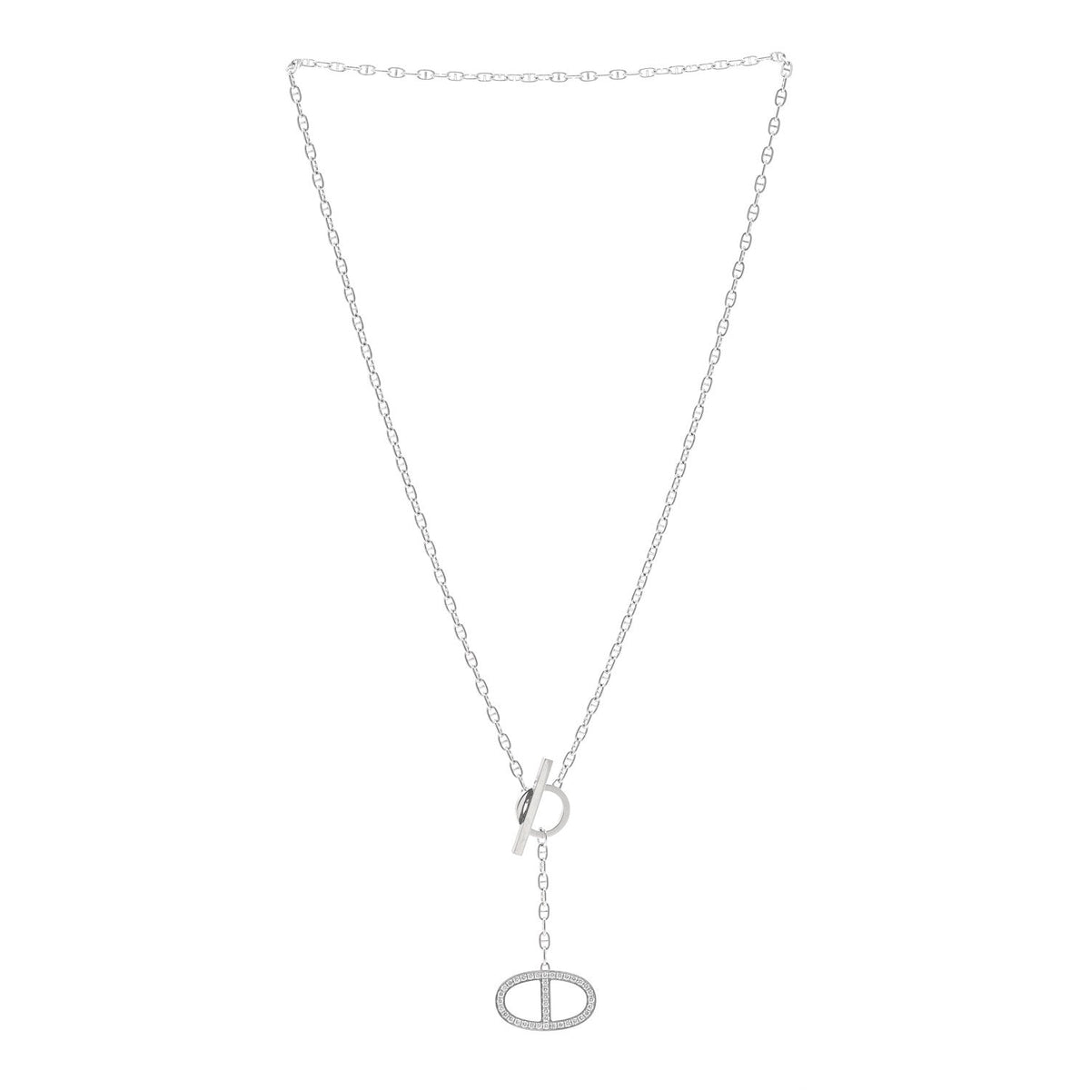 18K White Gold Diamond GM Chaine D'Ancre Contour Pendant Necklace ST