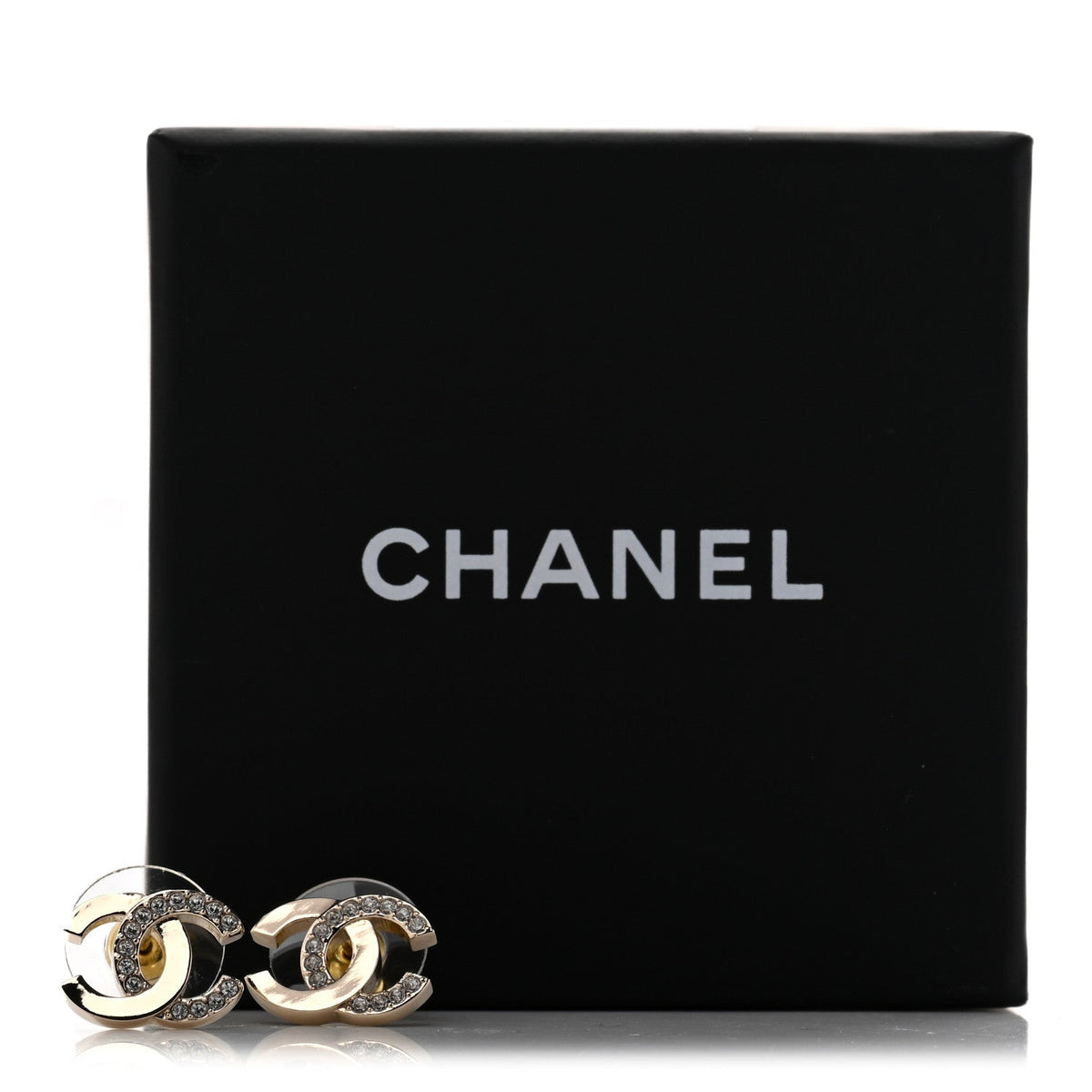 Metal Crystal CC Earrings Gold
