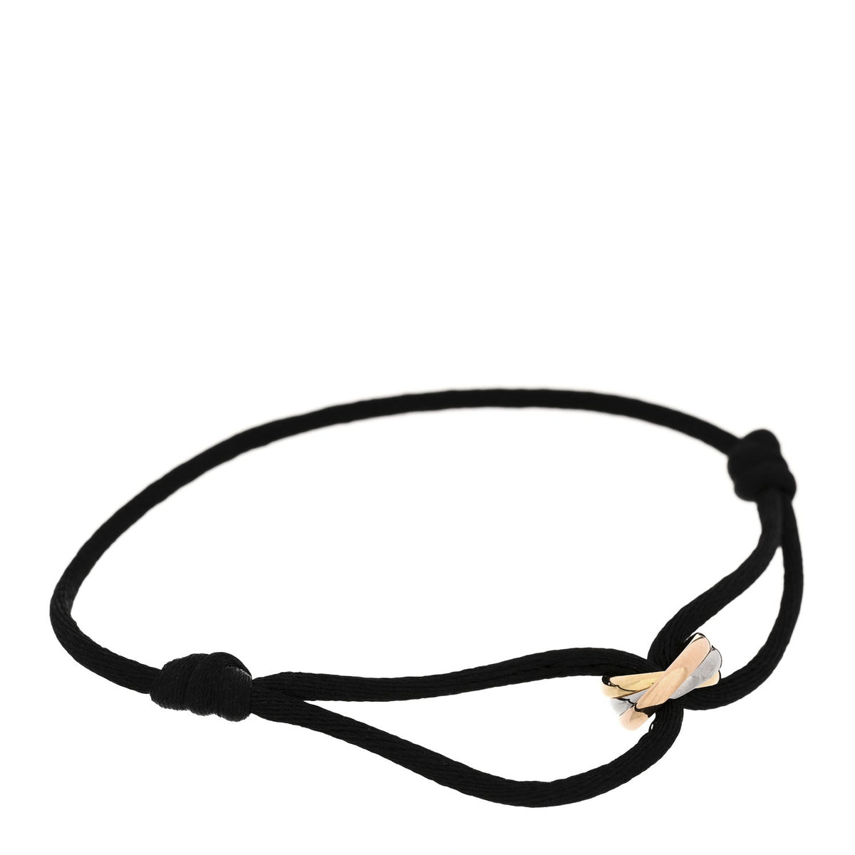 18k Pink Yellow White Gold Trinity Adjustable Cord Bracelet Black