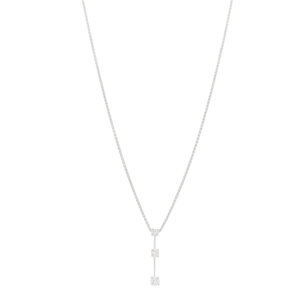 18K White Gold Three Diamond Drop Pendant Necklace