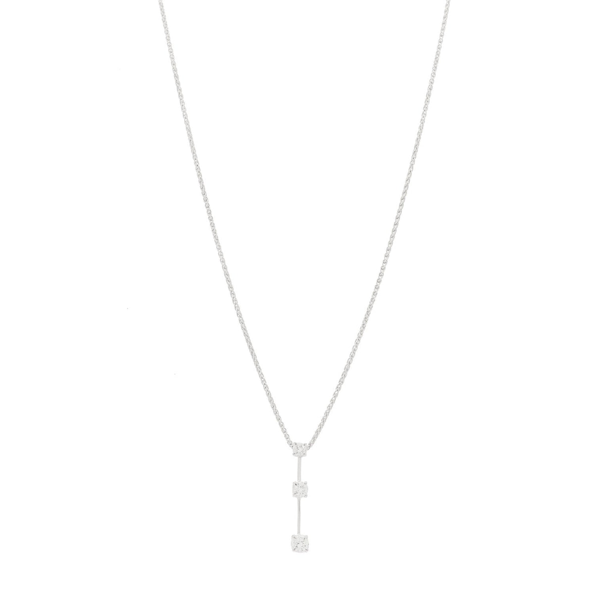 18K White Gold Three Diamond Drop Pendant Necklace