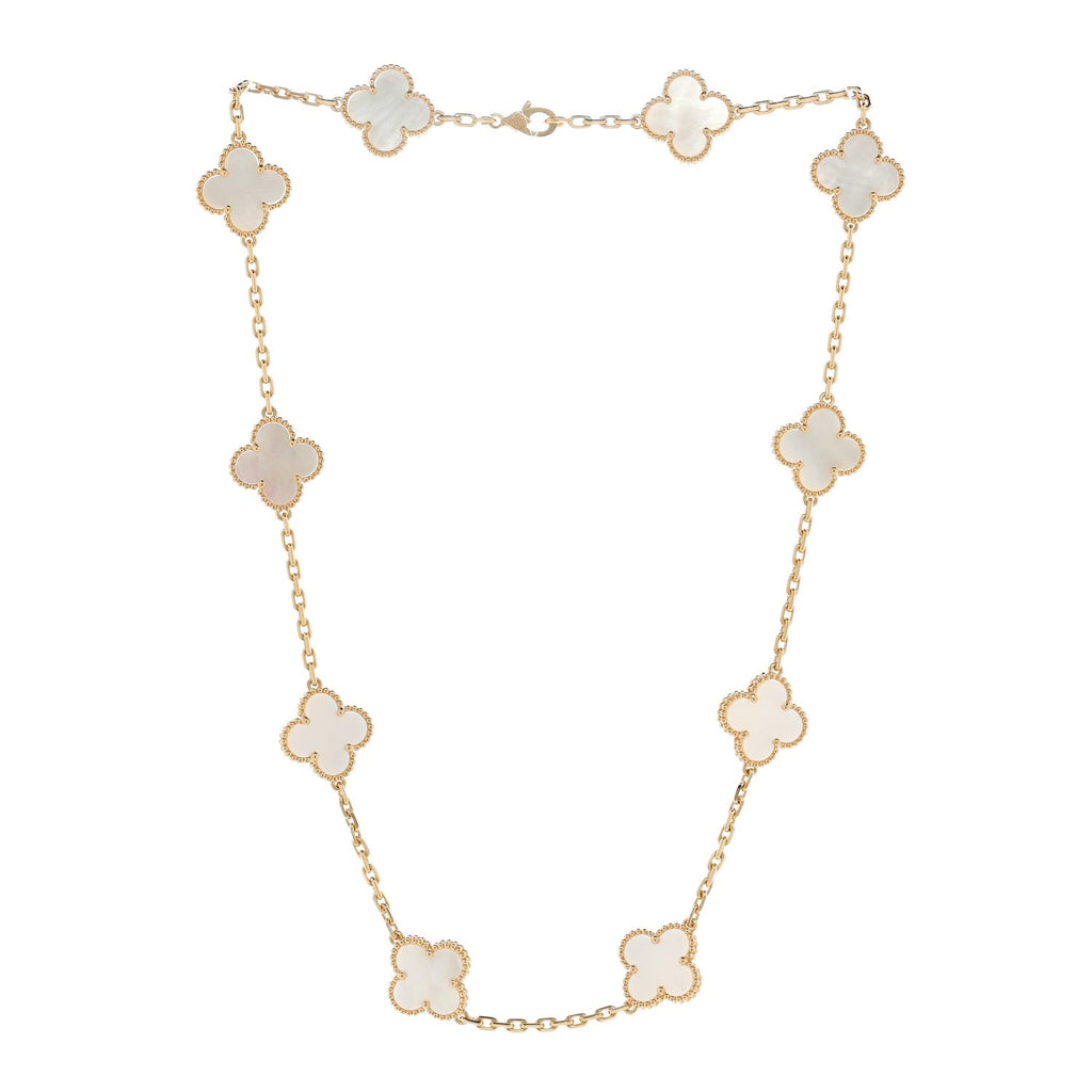 18K Yellow Gold Mother of Pearl 10 Motifs Vintage Alhambra Necklace