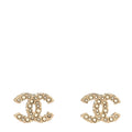 Metal Graduated Pearl Crystal CC Earrings Light Gold