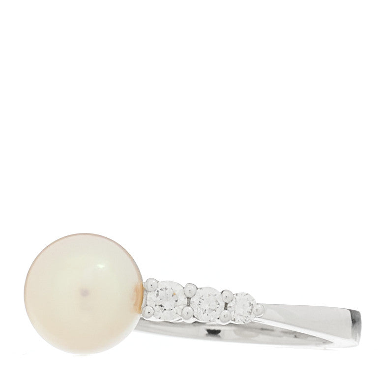 18K White Gold Diamond Akoya Cultured Pearl 8-8.5mm Morning Dew Ring 53 6.5