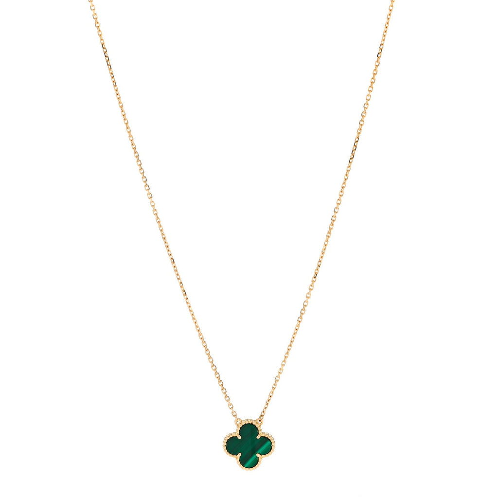 18K Yellow Gold Malachite Vintage Alhambra Pendant Necklace