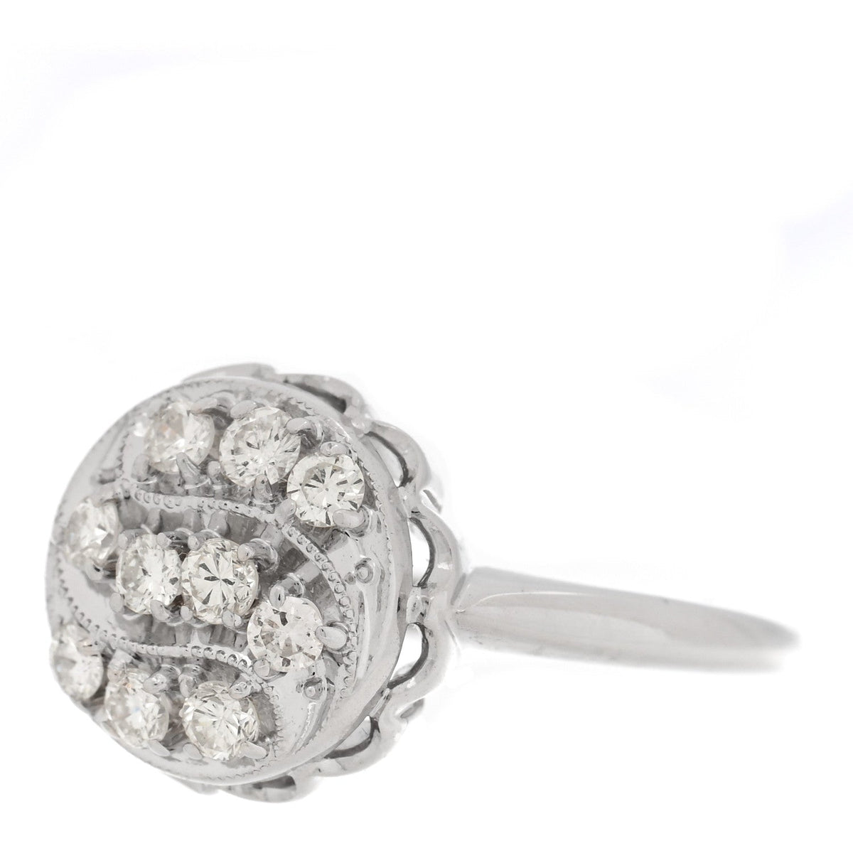 14K White Gold Diamond .40ctw Round Cocktail Ring 53 6.5