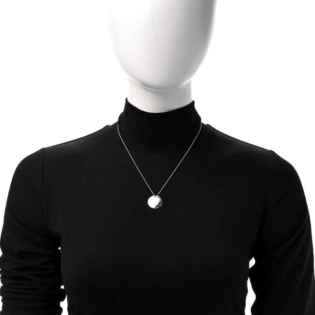 Sterling Silver Letter M Disc Pendant Necklace
