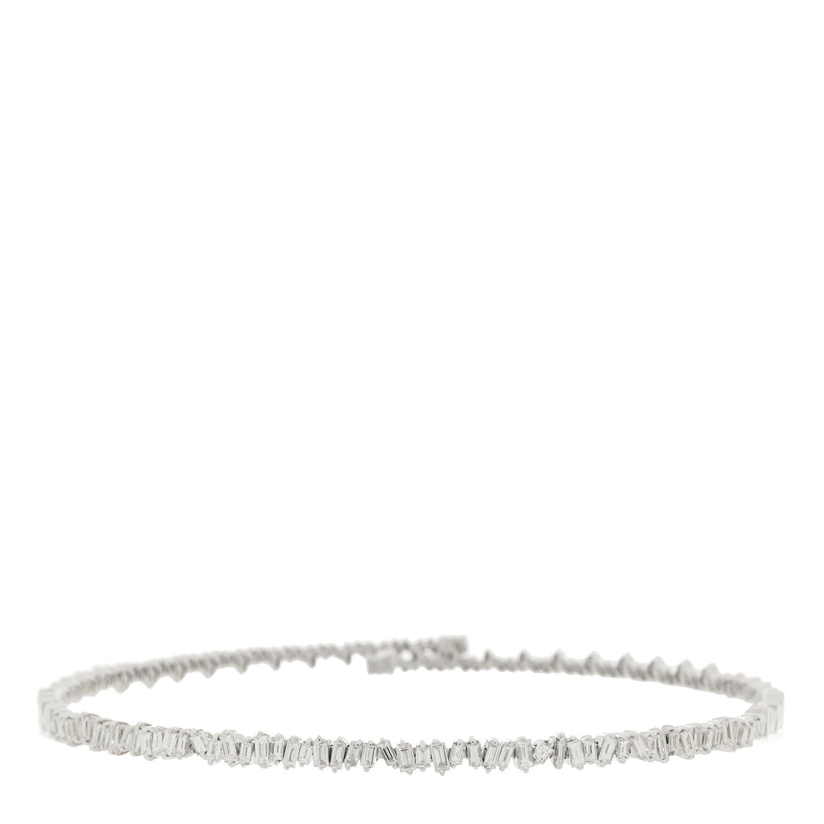 18K White Gold Diamond Classic Half Baguette Choker Necklace