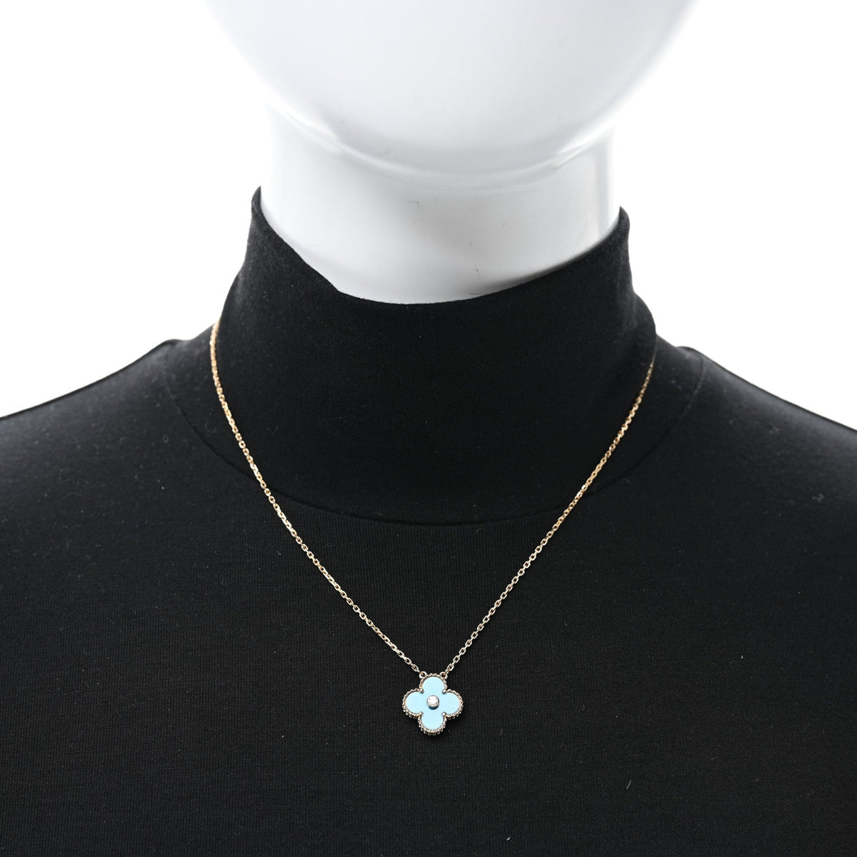 18K Yellow Gold Diamond Celestial Blue Sevres Porcelain Vintage Alhambra Pendant Necklace