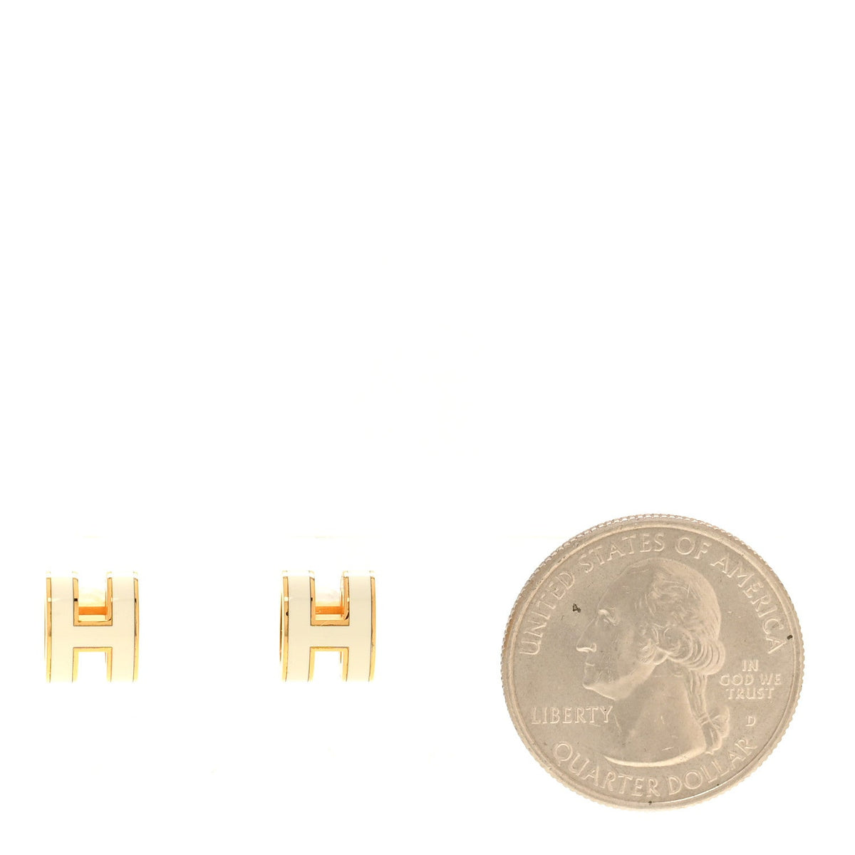 Gold Lacquered Mini Pop H Earrings White