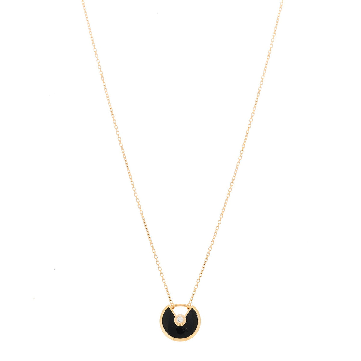 18K Pink Gold Diamond Black Onyx XS Amulette de Cartier Pendant Necklace