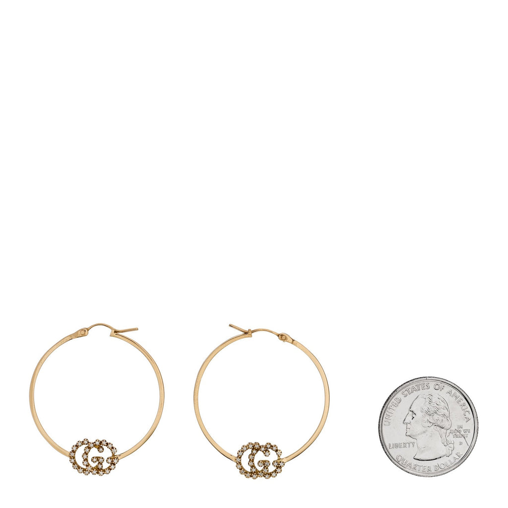18K Yellow Gold Diamond Running GG Hoop Earrings