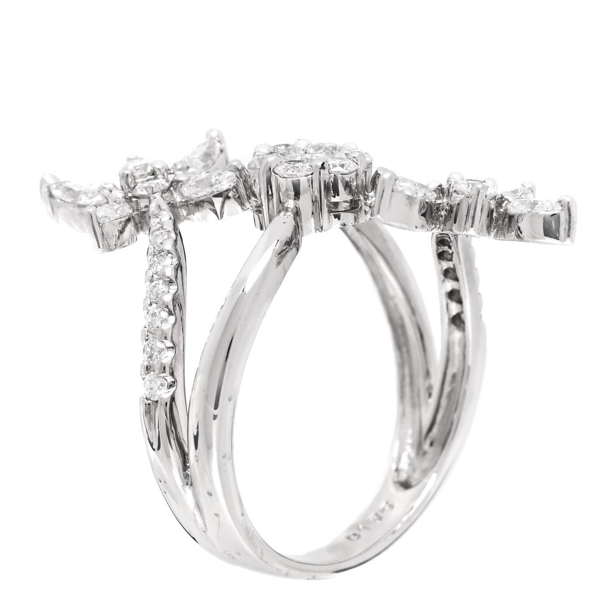 18K White Gold Diamond 1.35ctw Floral Butterfly Ring  56 7.5