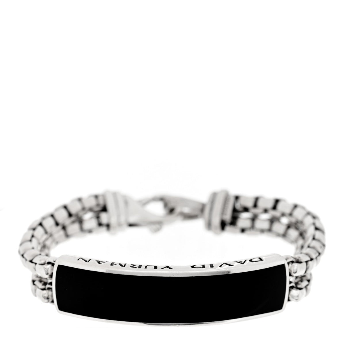 Sterling Silver Black Onyx ID Curb Chain Bracelet