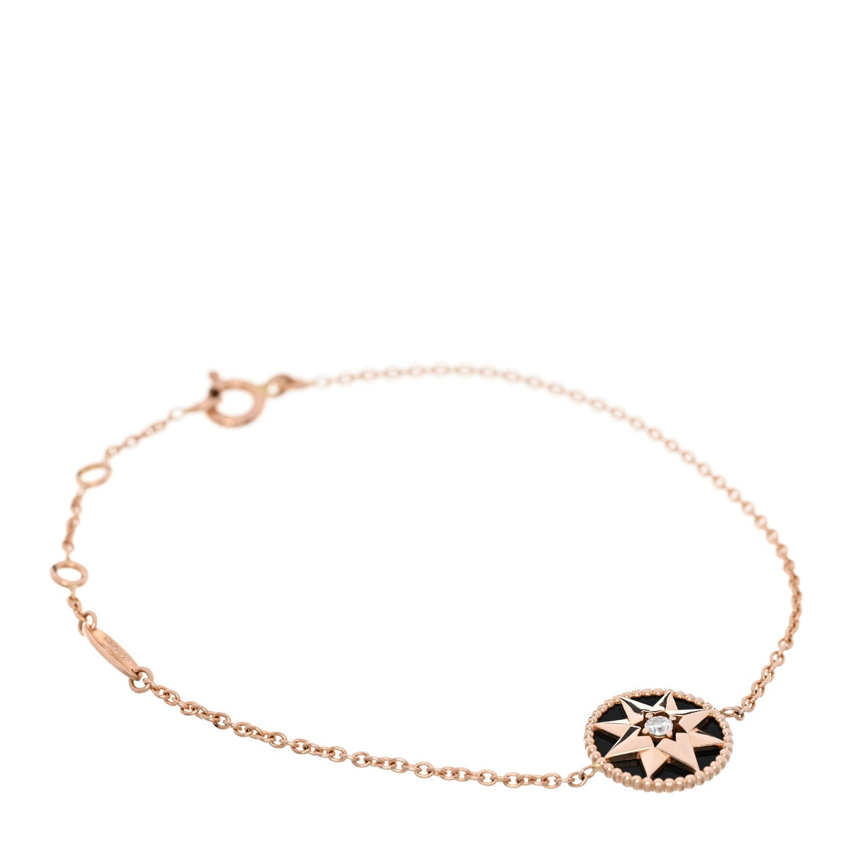 18K Rose Gold Diamond Black Onyx Rose Des Vents Bracelet