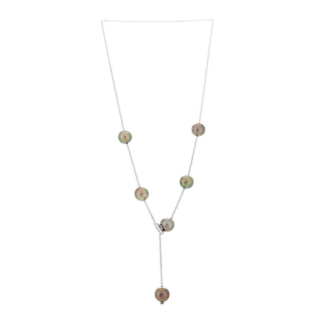 18K White Gold Diamond Black South Sea Pearl 10mm Pearls In Motion Necklace