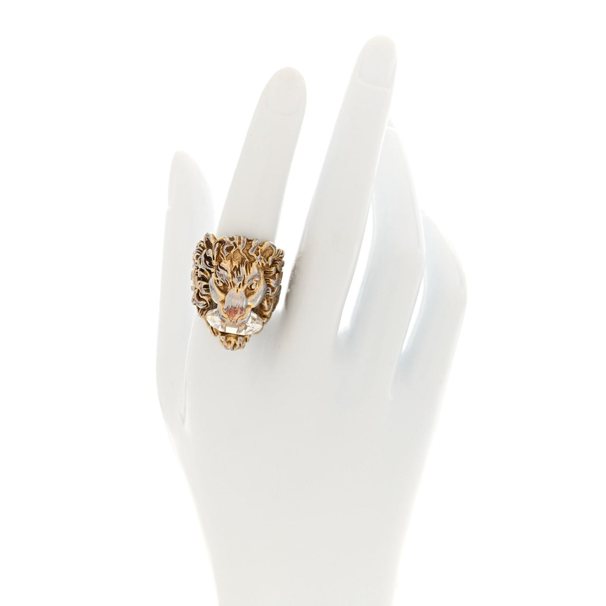 Metal Crystal Lion Head Ring 56 7.5 Gold