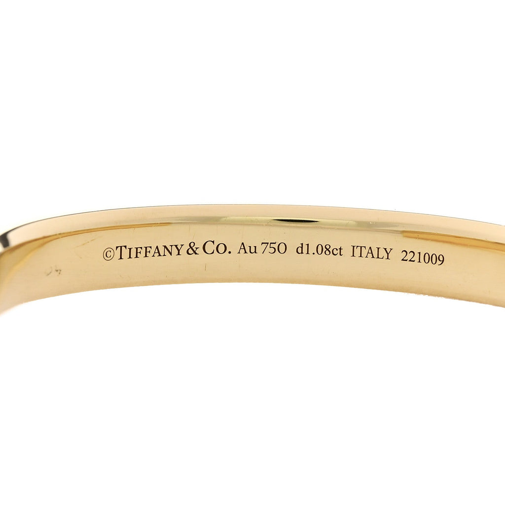 18K Yellow White Gold Diamond Tiffany Lock Half Pave Bangle Bracelet