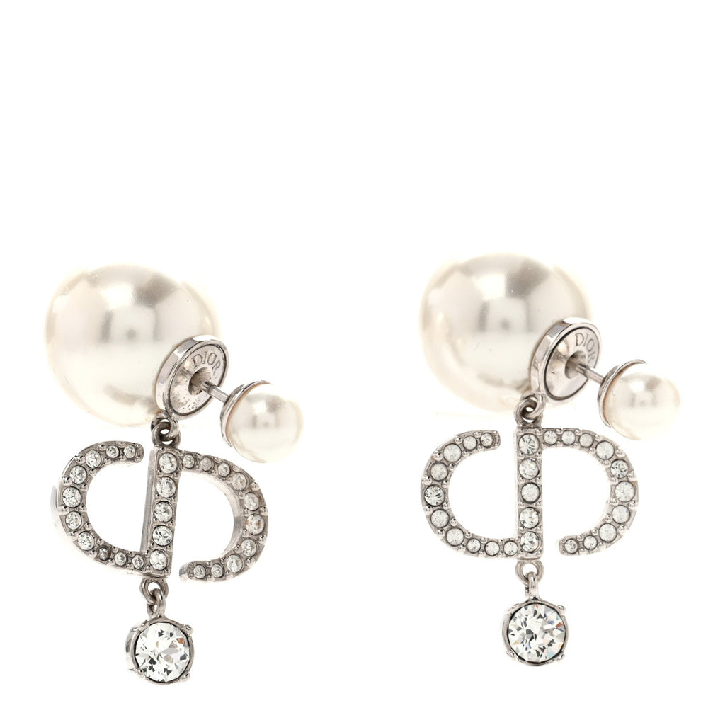 Pearl Crystal Tribal CD Drop Earrings Silver