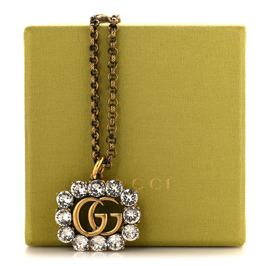 Crystal Embellished Double G Necklace Aged Gold