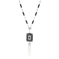 18K White Gold Diamond Emerald Black Onyx Cultured Pearl 1.45ctw Art Deco Tassel Pendant Necklace