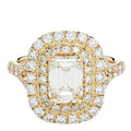 18K Yellow Gold Diamond 1.29ct Emerald Cut Double Halo Pave Engagement Ring 50 5.25