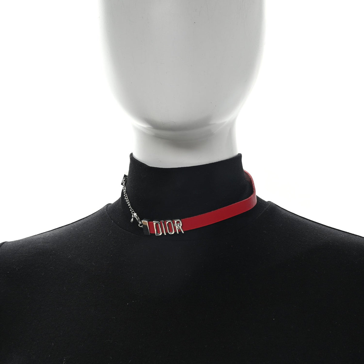 Calfskin Dior Logo Choker Necklace Red