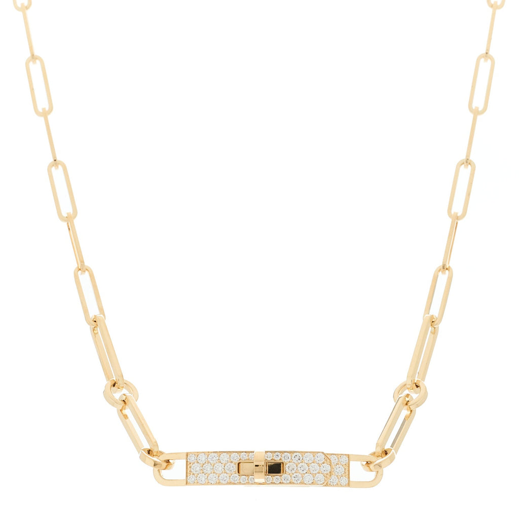 18K Yellow Gold Diamond Pave Kelly Chaine Choker Necklace