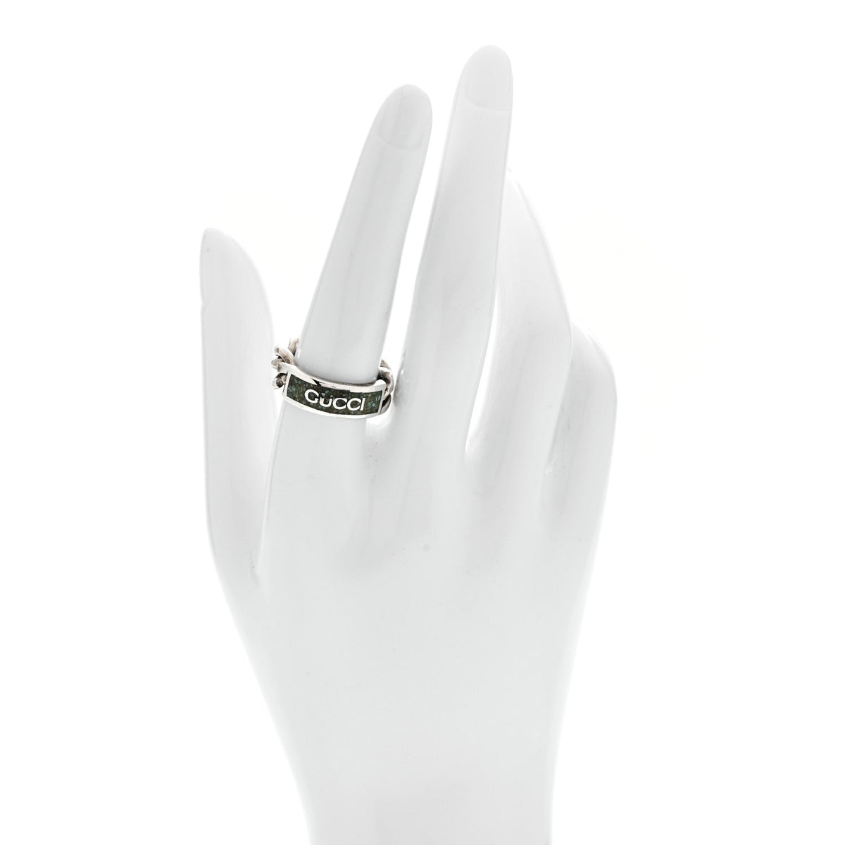 Sterling Silver Enamel Logo Chain Ring 53 6.5 Turquoise