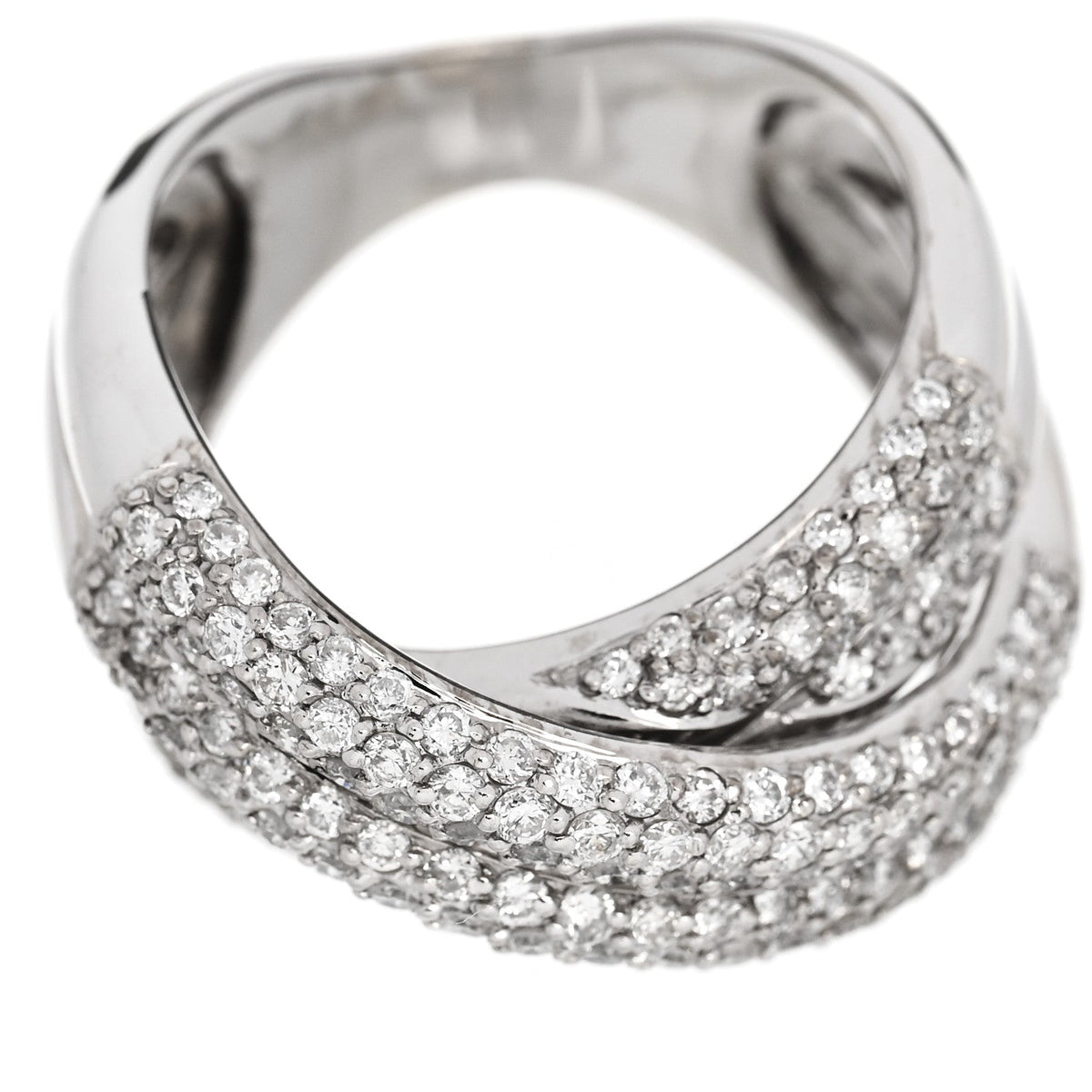 18K White Gold Diamond 1.75ctw Crossover Band Ring 58 8.25