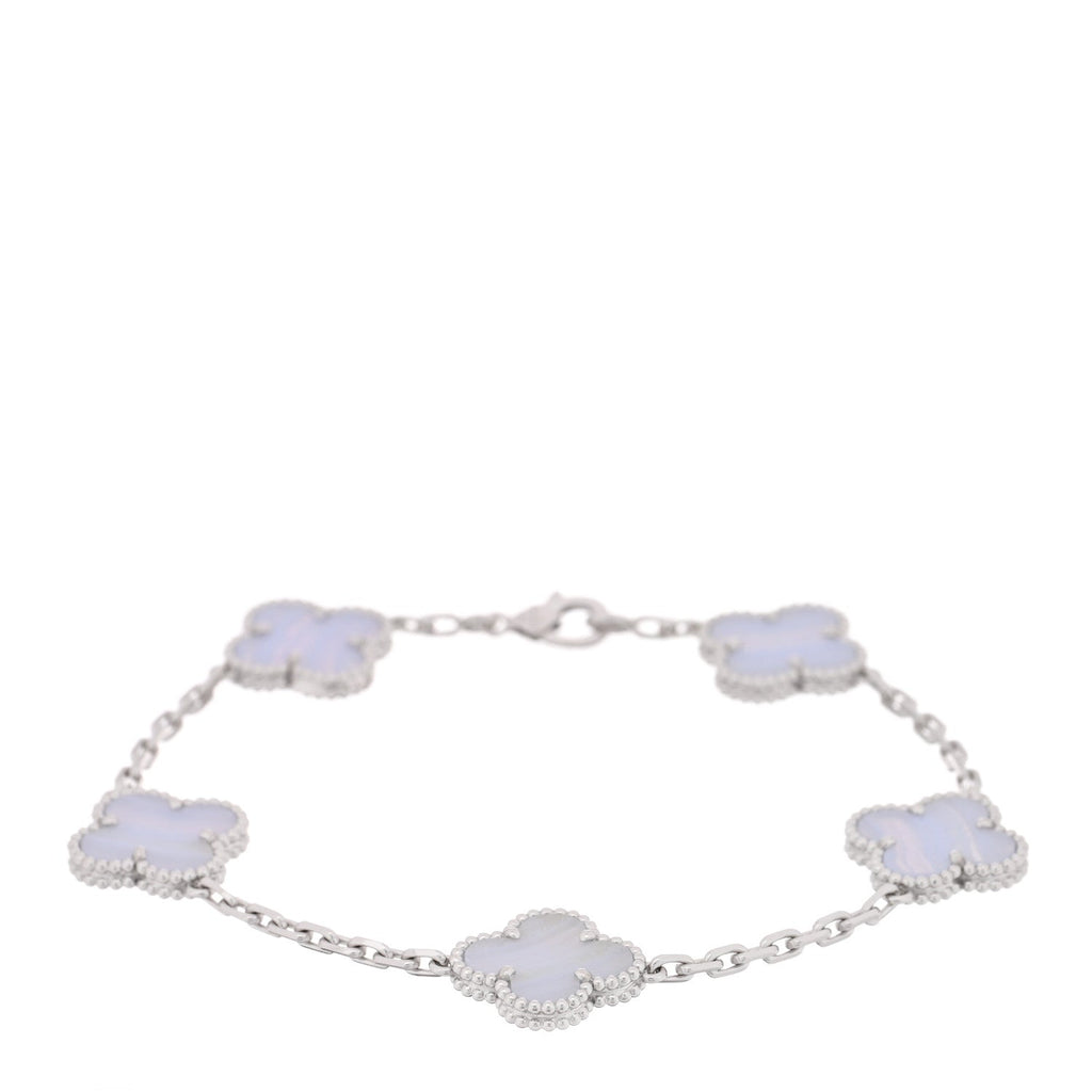 18K White Gold Chalcedony 5 Motifs Vintage Alhambra Bracelet