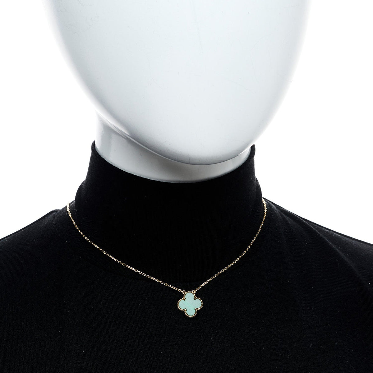 18K Yellow Gold Malachite Vintage Alhambra Pendant Necklace
