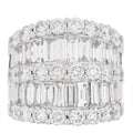 18K White Gold Diamond 4.12ctw Round Baguette Cut Five Row Band Ring 53 6.5