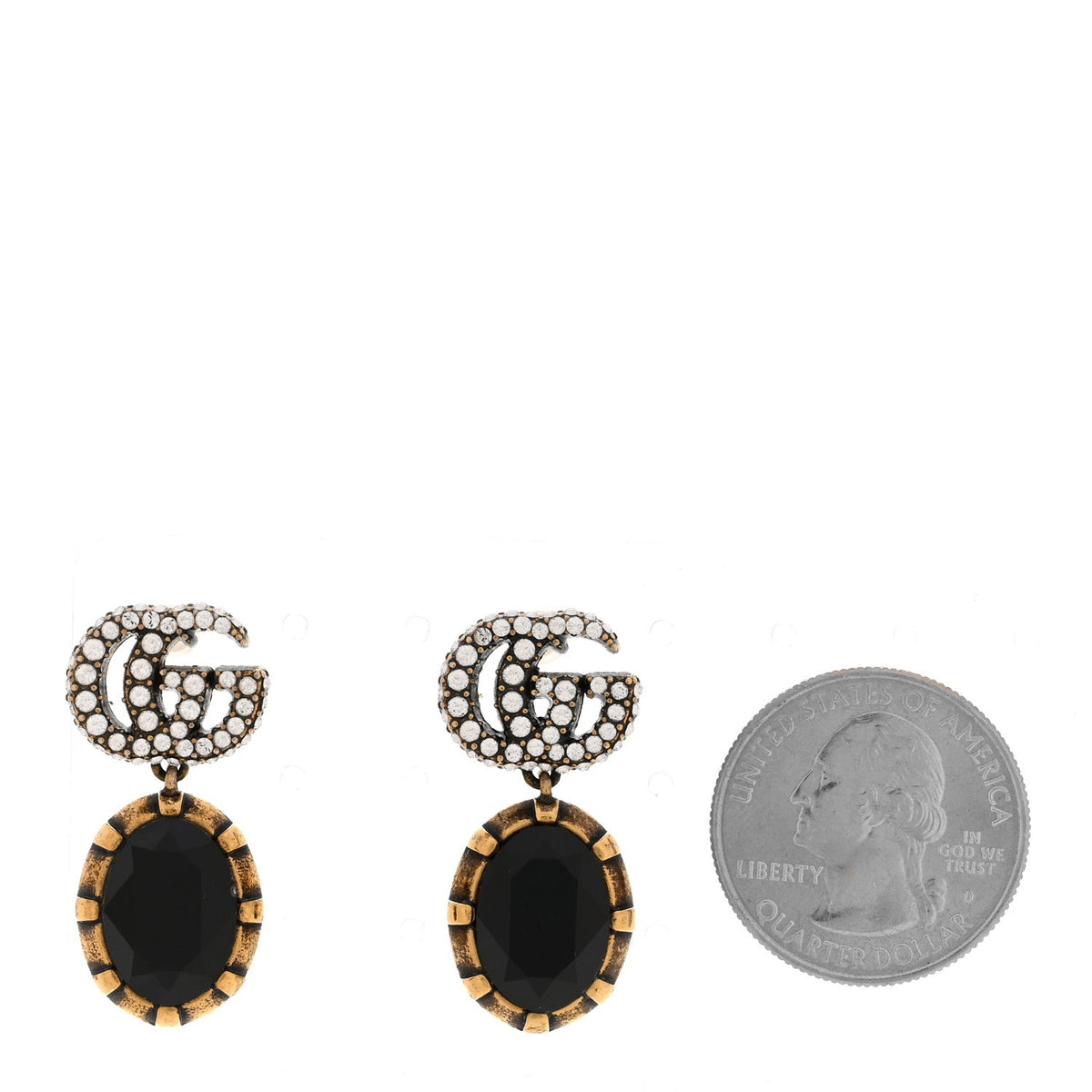 Metal Crystal Double G Drop Earrings Black Gold