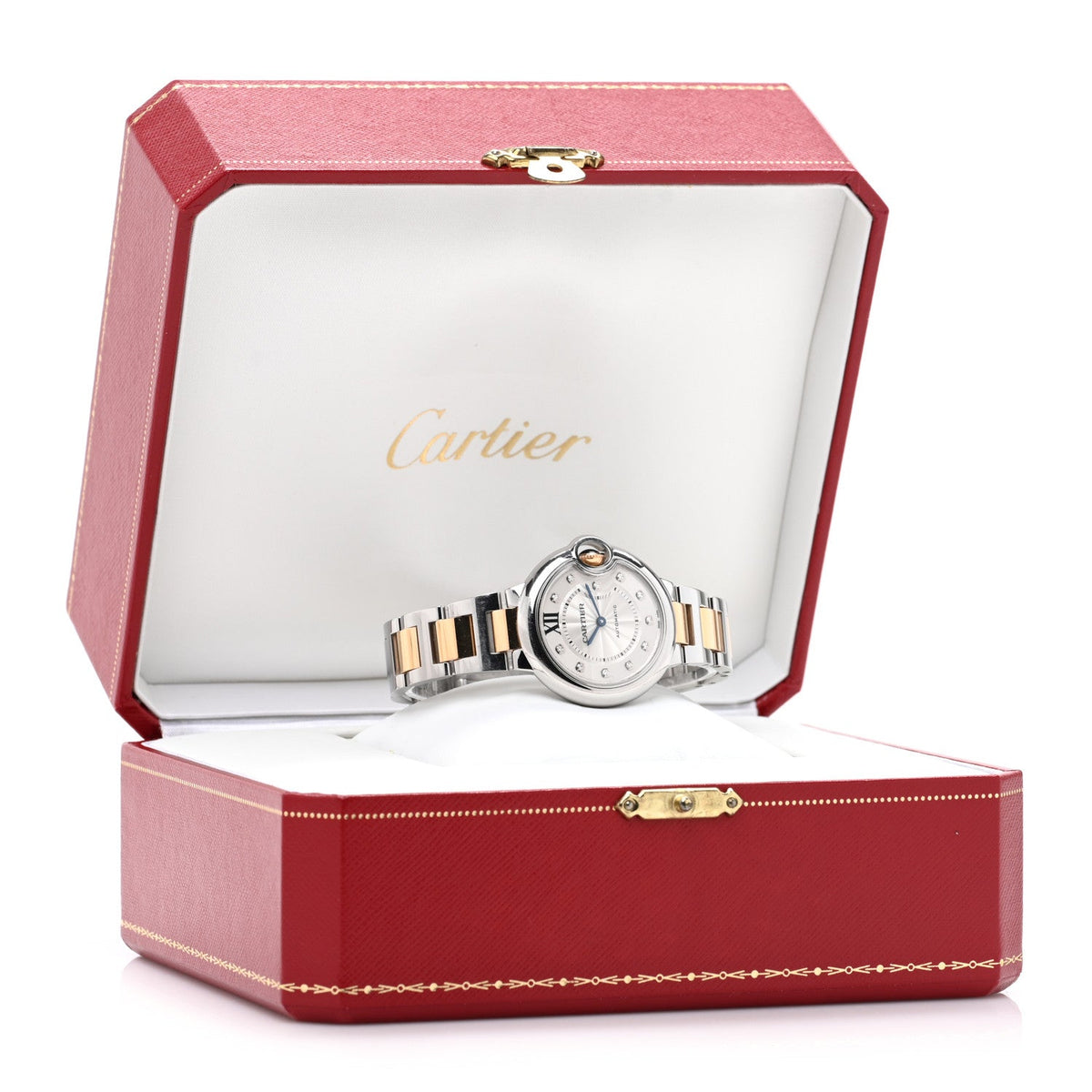 Stainless Steel 18K Pink Gold Diamond 33mm Ballon Bleu De Cartier Automatic Watch