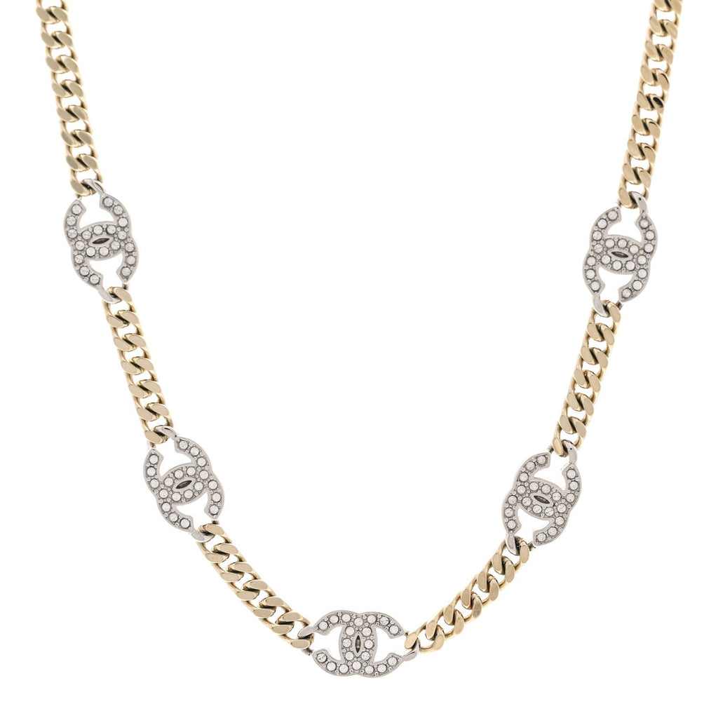 Crystal Chain CC Link Choker Gold Silver