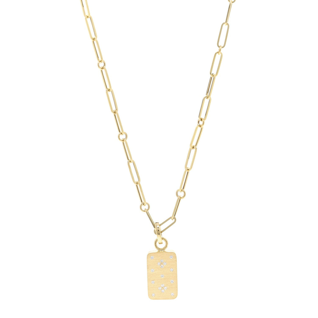 18K Yellow Gold Diamond Venetian Princess Tag Pendant Necklace