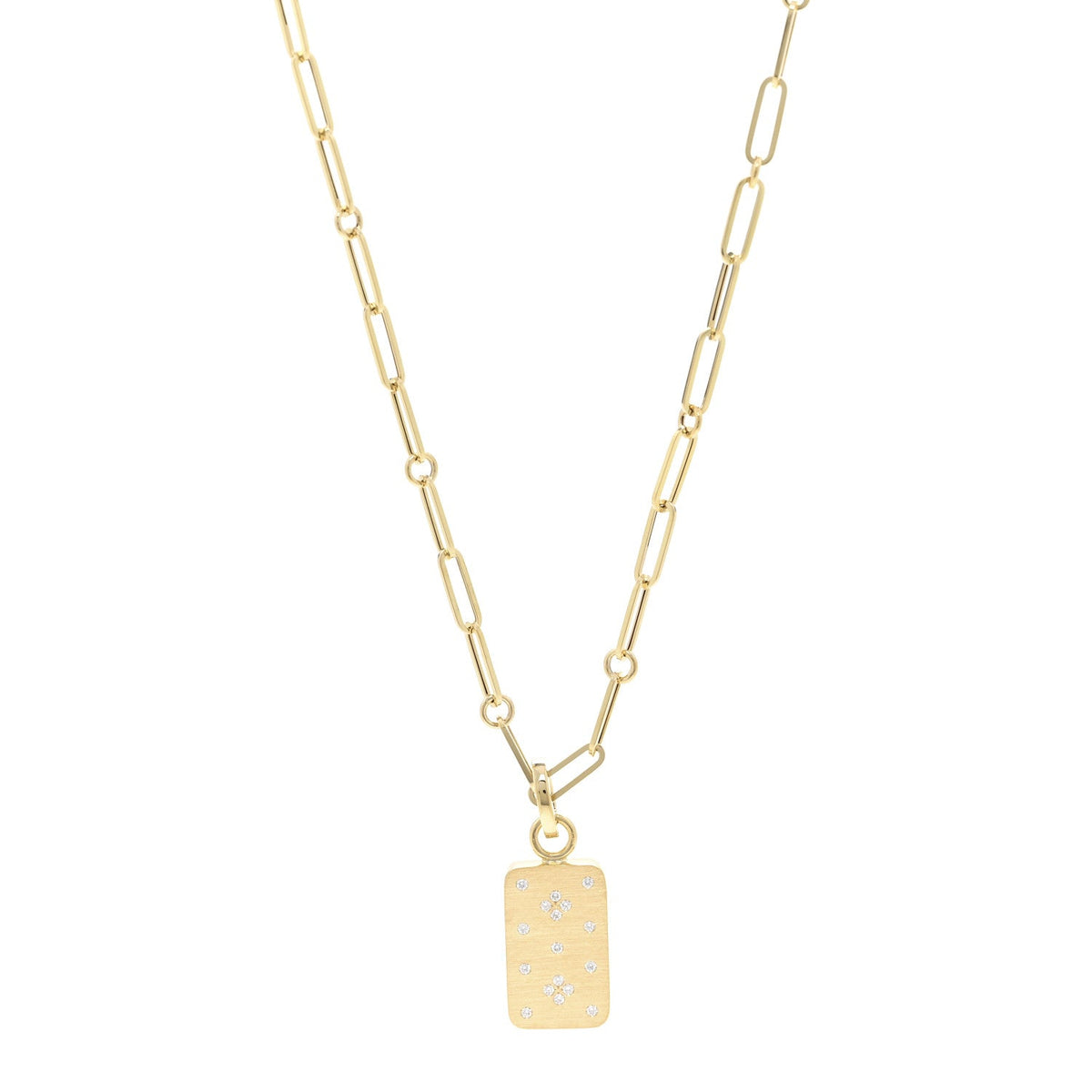 18K Yellow Gold Diamond Venetian Princess Tag Pendant Necklace