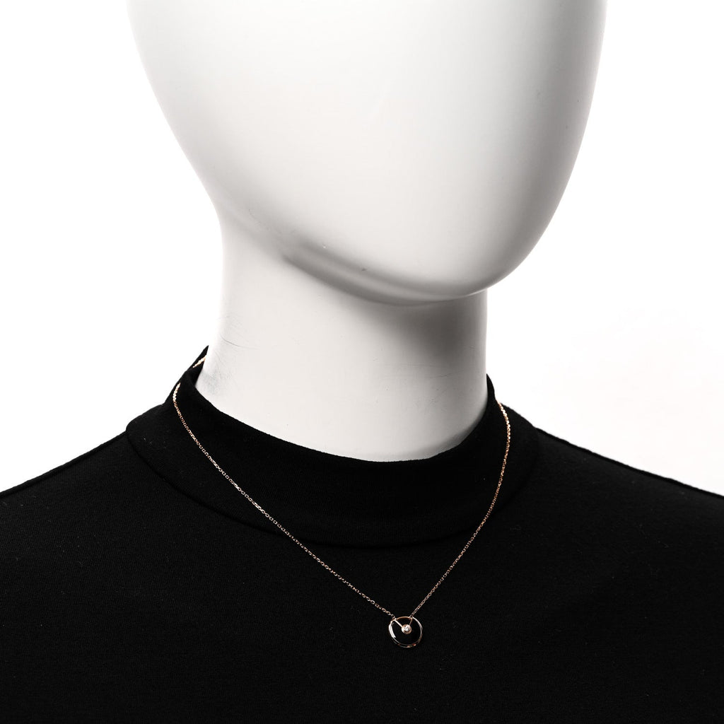 18K Pink Gold Diamond Black Onyx XS Amulette de Cartier Pendant Necklace