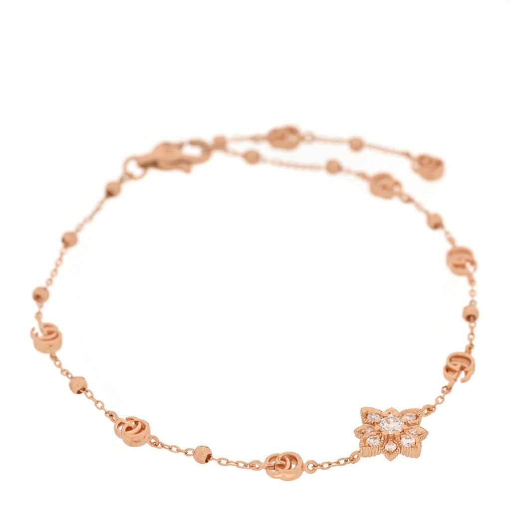 18K Rose Gold Diamond GG Flora Station Bracelet