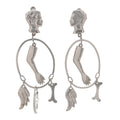 Metal Multi Charm Oval Clip On Drop Earrings Silver