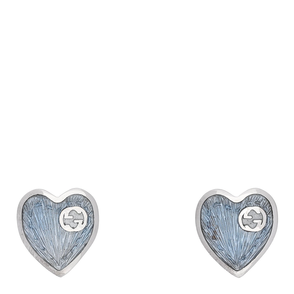 Sterling Silver Enamel Interlocking G Heart Stud Earrings Blue