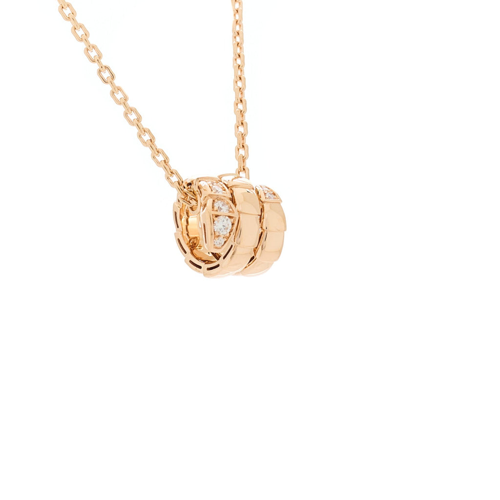 18K Rose Gold Diamond Serpenti Viper Demi Pave Pendant Necklace