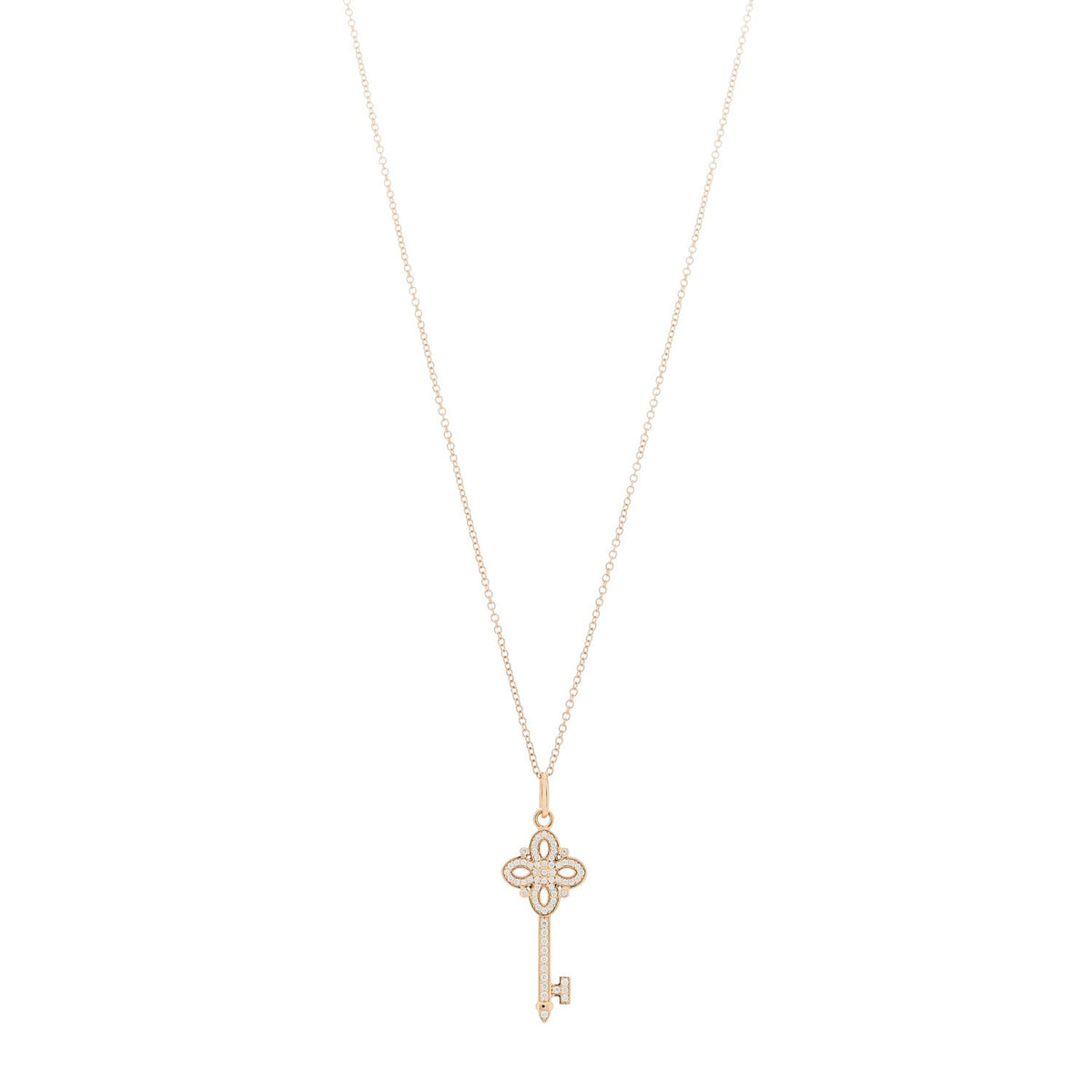 18K Rose Gold Diamond Mini Victoria Key Pendant Necklace