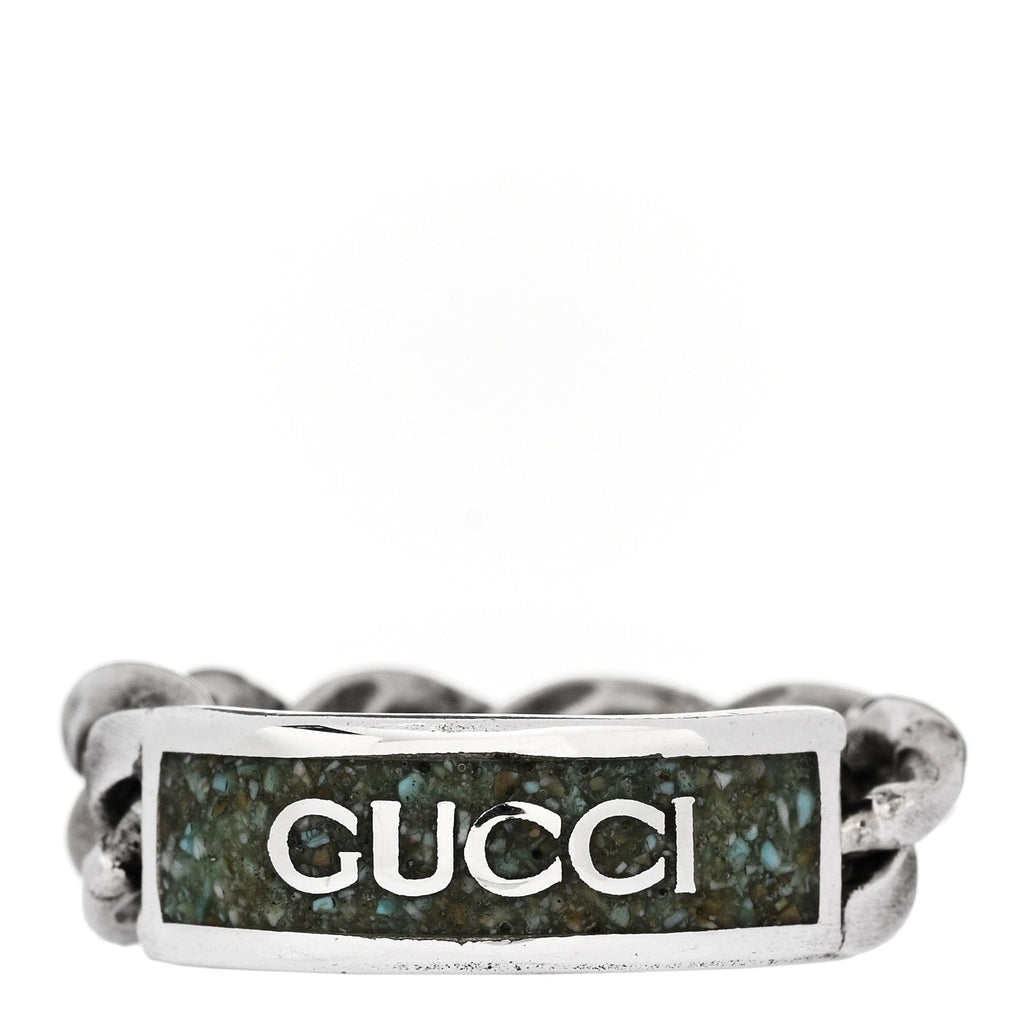 Sterling Silver Enamel Logo Chain Ring 53 6.5 Turquoise