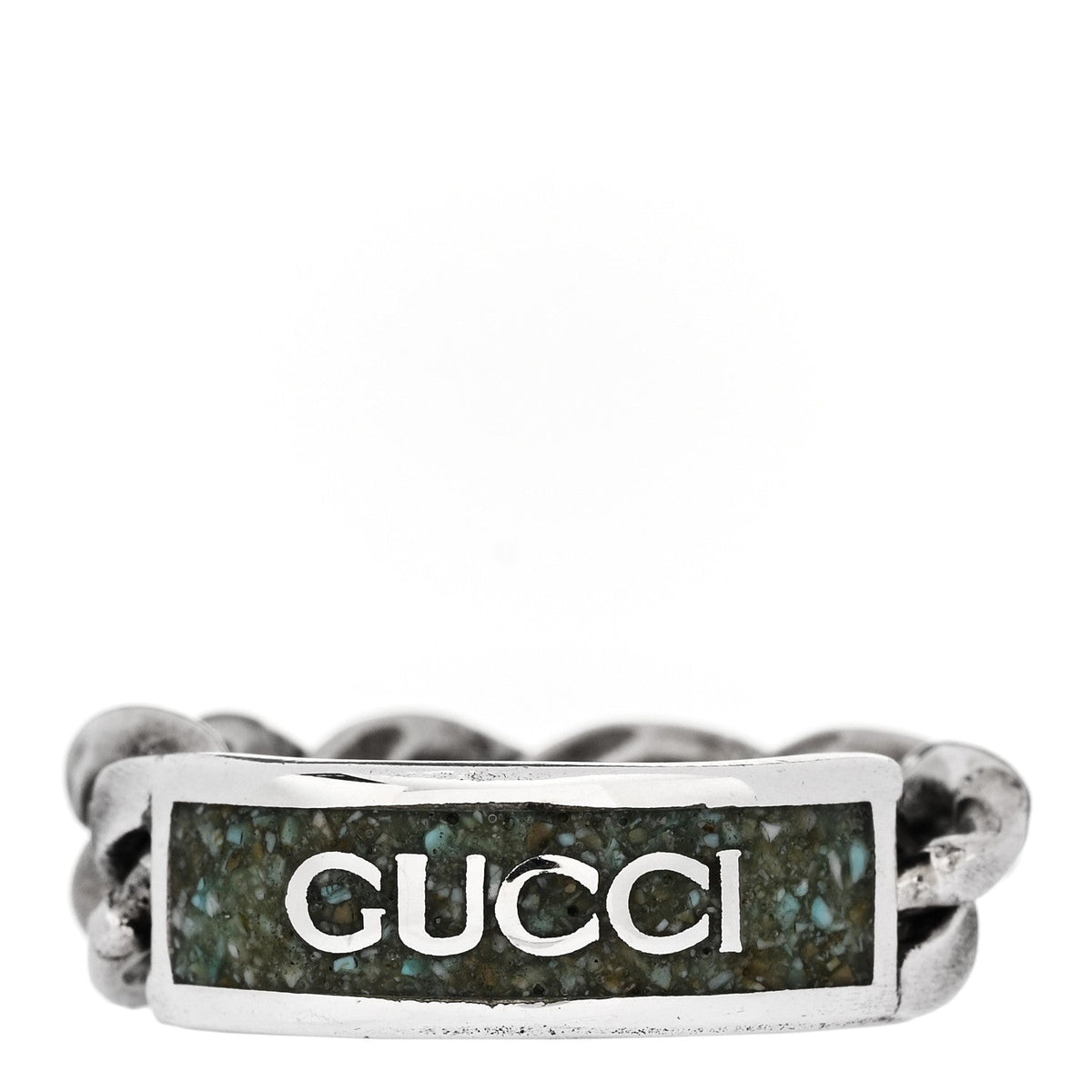 Sterling Silver Enamel Logo Chain Ring 53 6.5 Turquoise